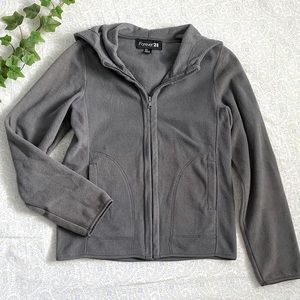 F21 light fleece hooded zip jacket, gray